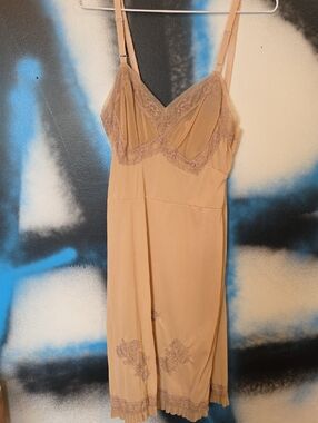 Lace-Trim Taupe Slip Chemise with Adjustable Straps